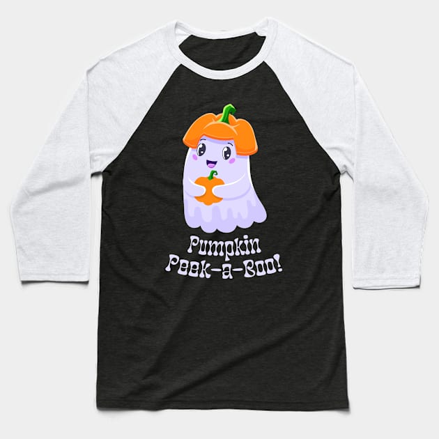 Pumpkin Peek-a-Boo! - Playful Ghost Halloween Baseball T-Shirt by WeAreTheWorld